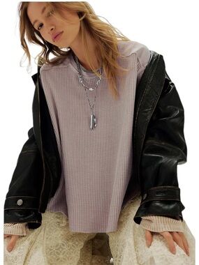 Free People FP One Thermal Waffle Knit Long Sleeve In Light Plum Small